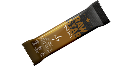 RAW STAR ENERGY - šťavnaté rozinky, kešu ořechy + KAKAOVÉ BOBY 45g./20ks